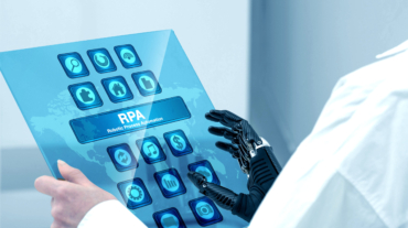 Business user using a low-code platform to create RPA automation with cognitive AI integration in 2025