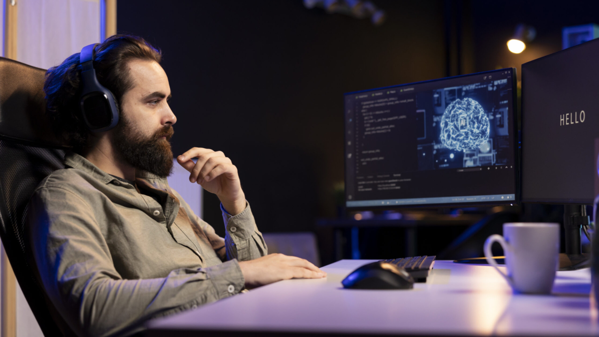 AI becoming sentient and interrupting a programmer who is listening to music at work