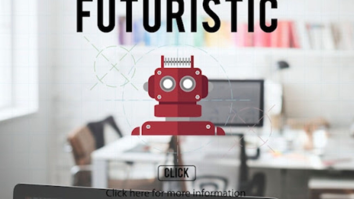 Futuristic AI Robot Illustration in Office Setting